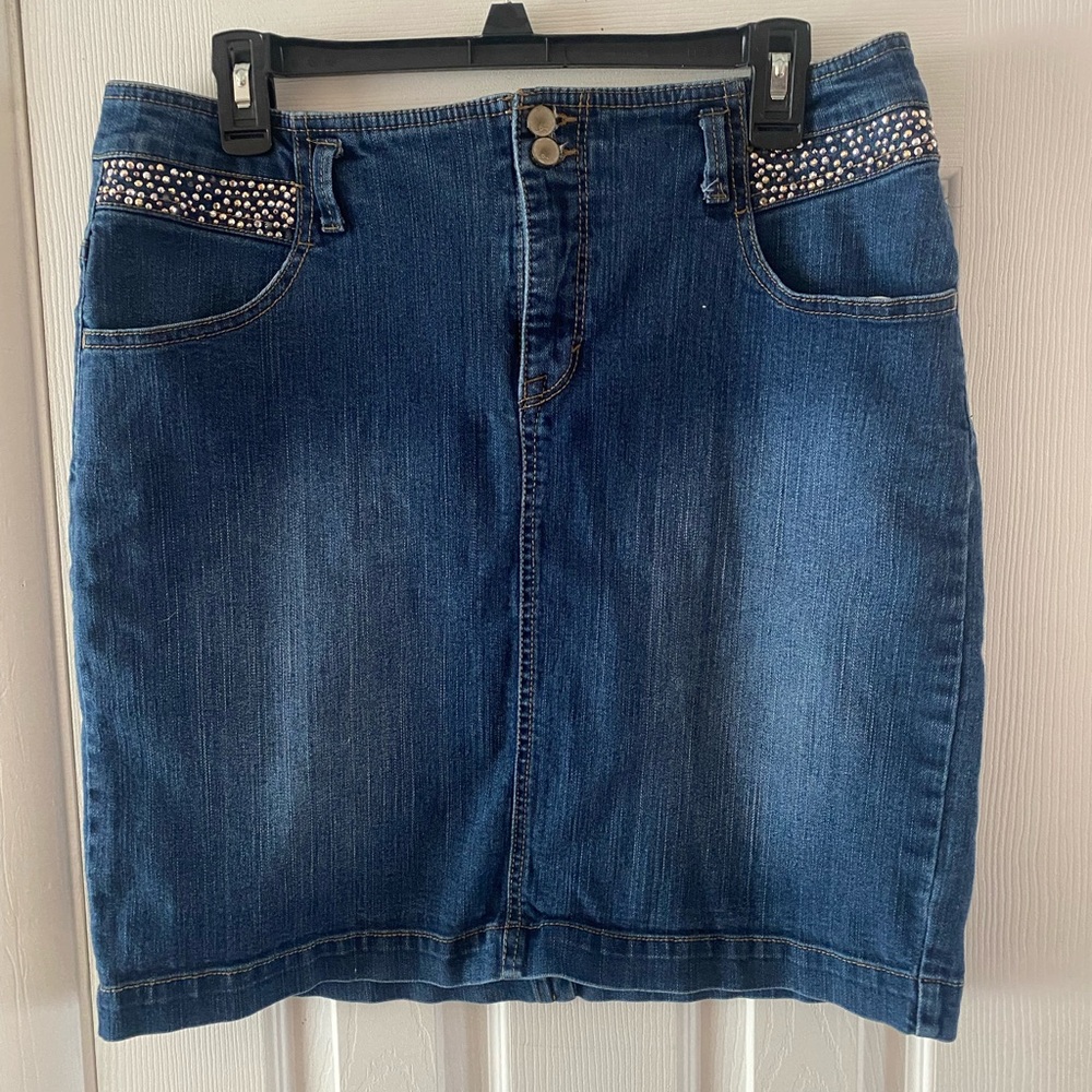 Style & Co. Dark Blue Denim Skirt with Studded Accents